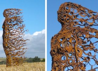 Sculpturi care prezintă emoțiile umane, realizate din piesele mașinilor aruncate
